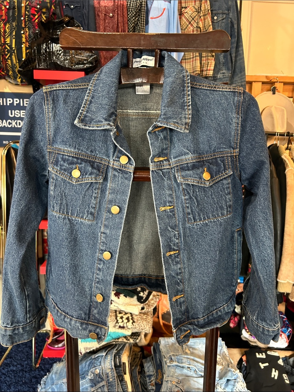 American Apparel Dark Blue Denim Jacket with Brass Buttons